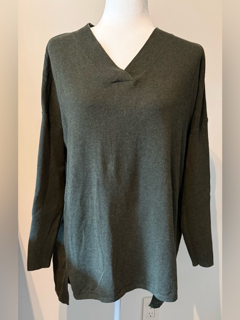 Style & Co. Olive Green V-Neck Tunic Sweater